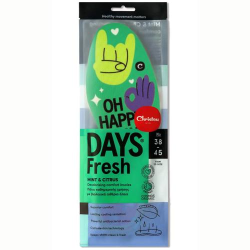 Christou Days Fresh oh Happy Days CH-078 Αποσμητικοί Πάτοι Καθημερινής Χρήσης με Βιολογικά Αιθέρια Έλαια Μέντας & Κίτρου (No 38-45) One Size 1 Ζευγάρι - Πράσινο
